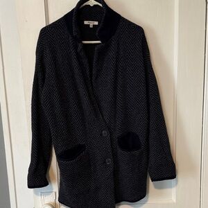 Madewell sweater blazer, navy and grey herringbone